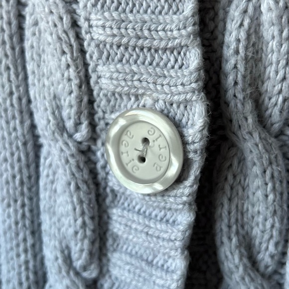 Aerie Baby Blue Hooded Button Up Chunky Knit Sweater | L - Picture 3 of 7
